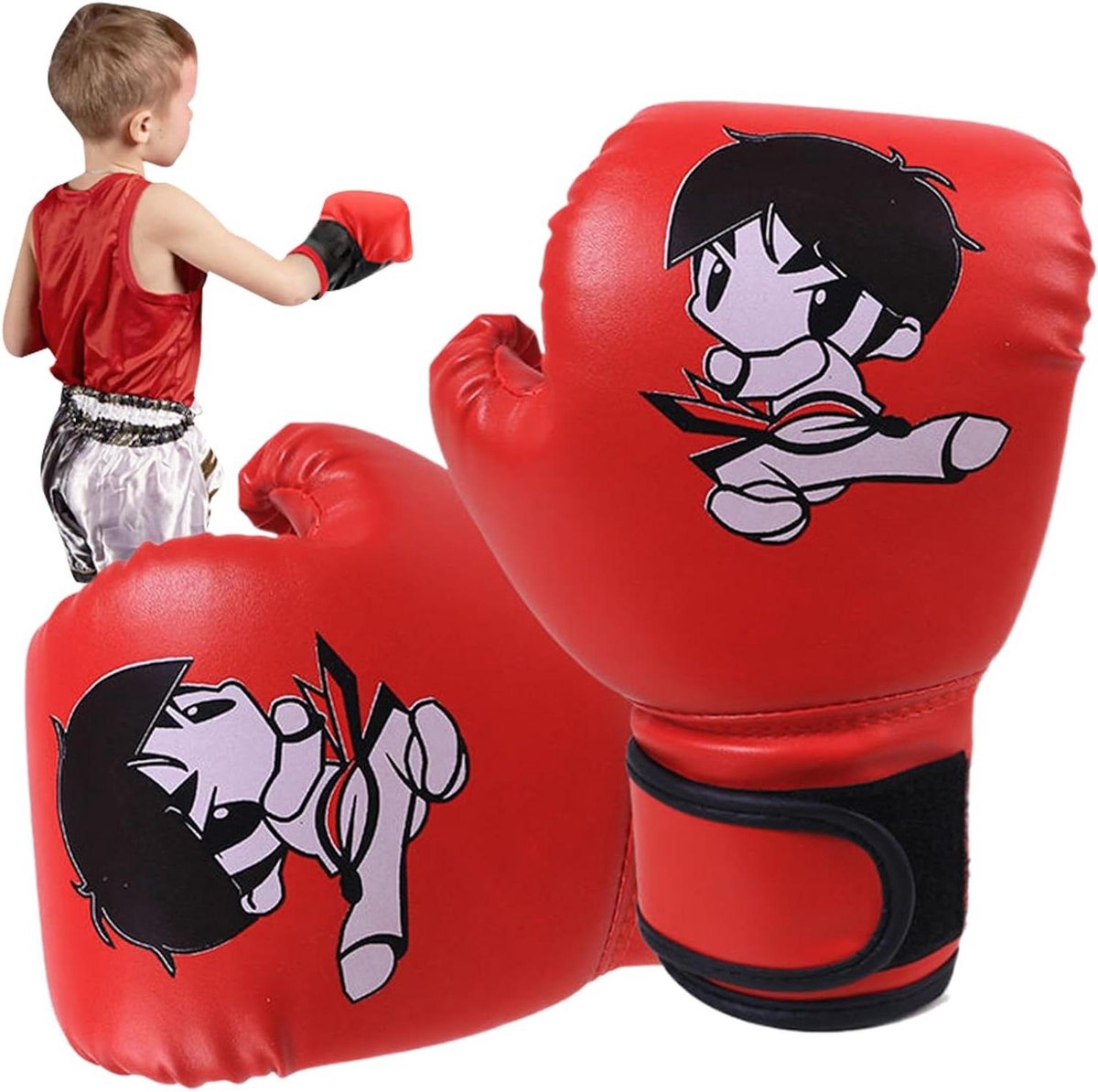 Kinder Bokshandschoenen - Trainingshandschoenen Vechtsport - Sporttraining Kinderen - Versterkte Polsbescherming - 17 x 25 cm - Rood