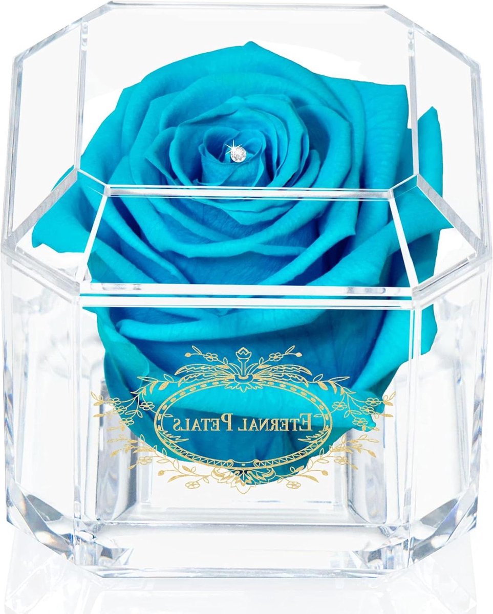 Eeuwige Roos - Gedroogde Bloem Conserven Roos - Cadeau Geven - Echt en Handgemaakt - 8cm x 8cm - Blauwgroen