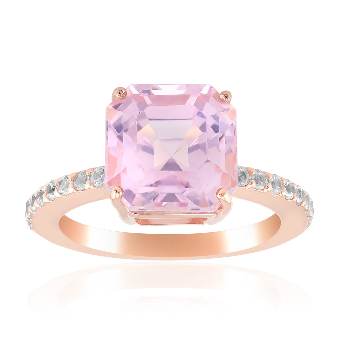 Cavill - Roségouden zilveren ring - 4,224 ct achthoekige kunziet uit Afghanistan - 18 Cambodjaanse zirkonia's pavé - Elegante damesring