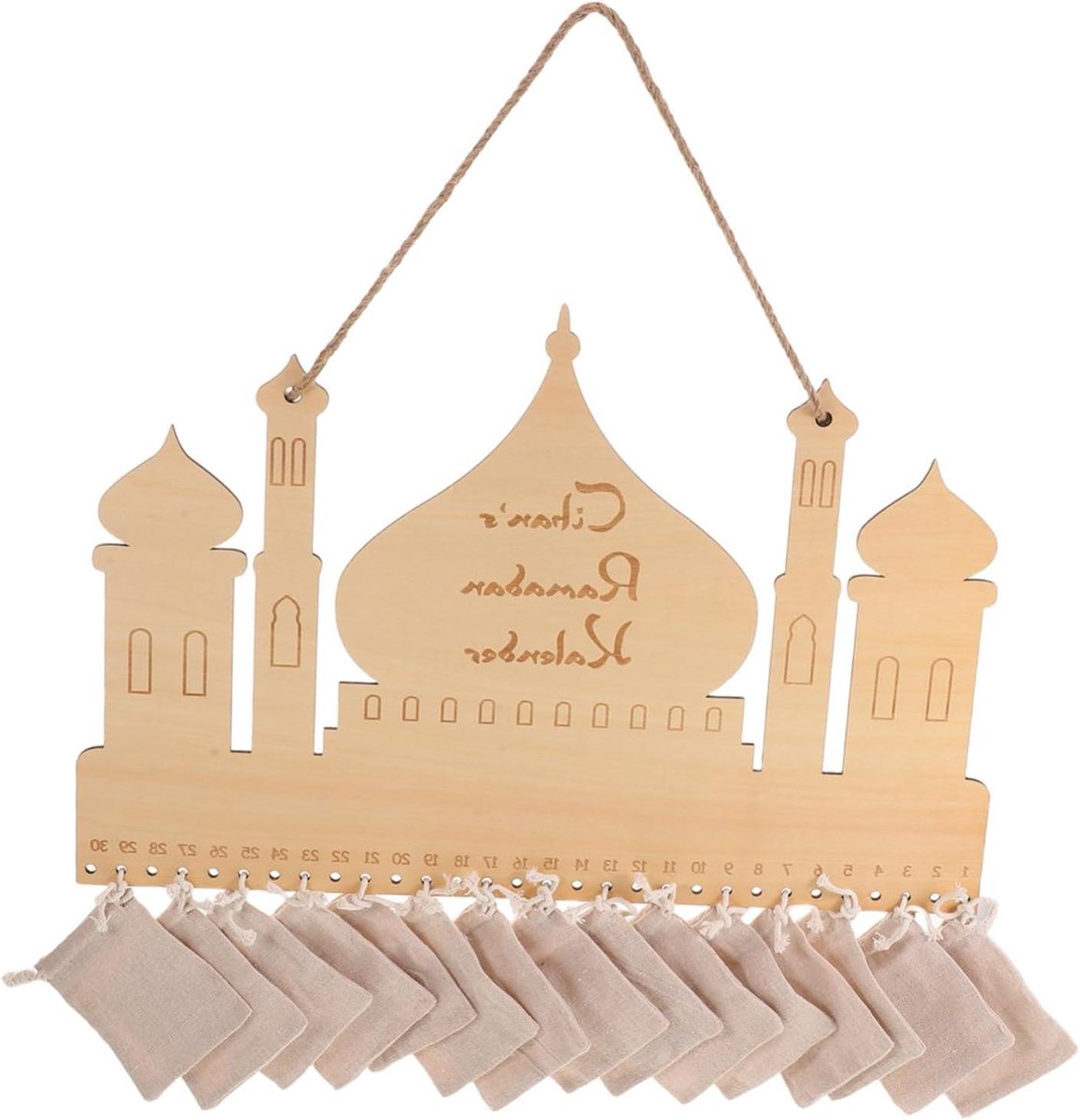 Ramadan Adventskalender - Aftelkalender Islamitisch - Feestelijke aftelling - Exclusief kasteelmotief - 48 x 32 cm - Beige