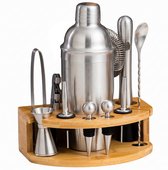 Cocktailset - 12 Delig - Cocktail Shaker - Maatbeker - Kelnersmes - Strainer - Stamper - Luxe Set - Bamboe Standaard - RVS