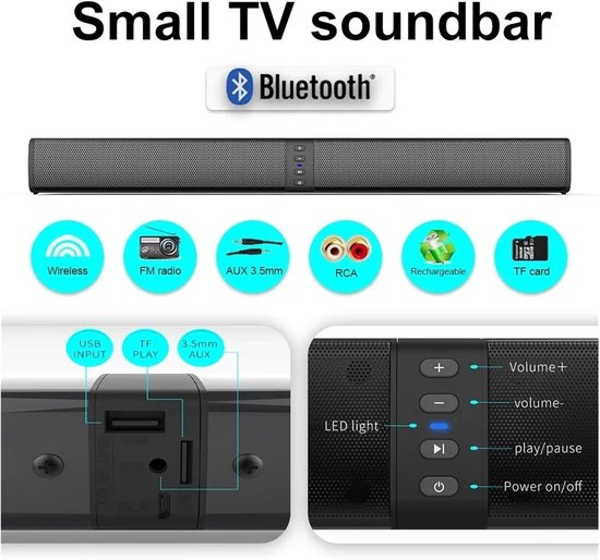Draadloze Soundbar - Bluetooth Luidspreker - Home Cinema - Krachtig 3D Geluid - 25-49 Watt - One Color — afbeelding 3