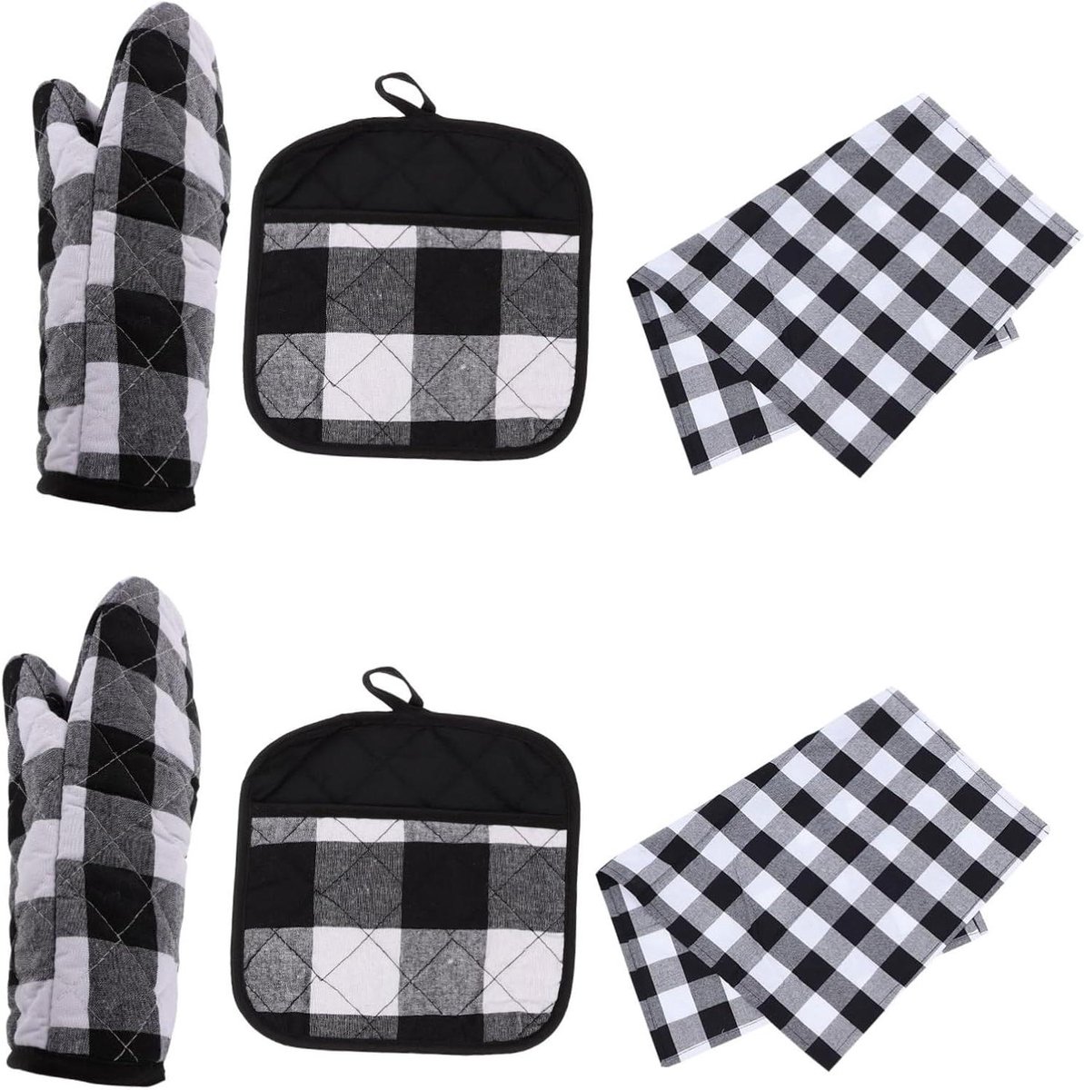 Ovenwanten Set - Hittebestendige Handschoenen - Veilig Koken - Compleet Keukengerei - 6 Delen - Zwart Wit