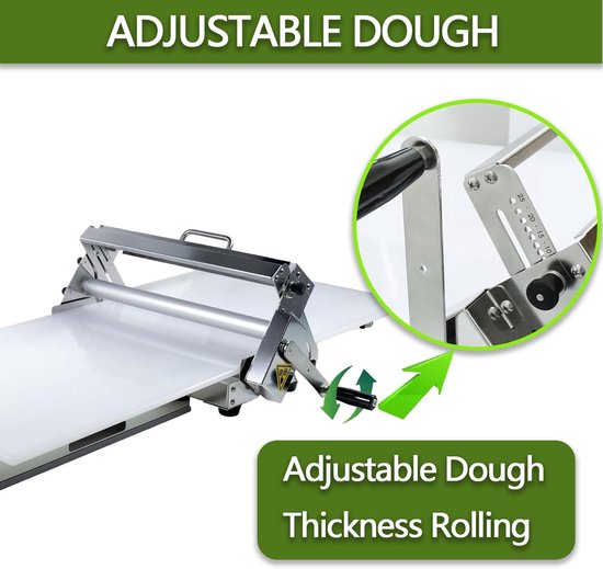 Handmatige deeguitrolmachine van roestvrij staal, opvouwbare deeguitrolmachine van 30 cm/40 cm, compacte deeguitrolmachine met verstelbare dikte, voor bakkerijpizza Commercial — afbeelding 5