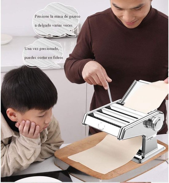 Pastamachine Handmatig - Noodlemaker Deegroller - Verse Pasta Maken - Roestvrijstalen Constructie - 6 Versnellingsstanden - Zilver — afbeelding 2