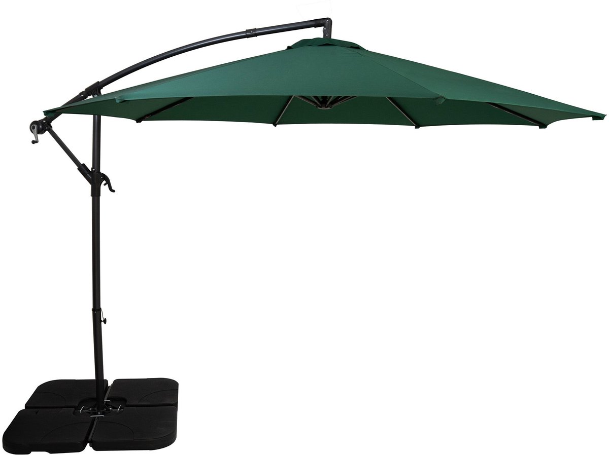 Zweefparasol 3 m & vierkante parasolvoet - groen - hangparasol tuin en terras