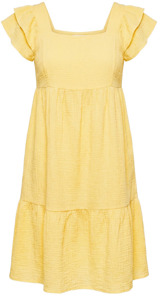 Angel of Style - Dames - Mousseline jurk vierkante hals volants - Sorbet geel - Maat 60