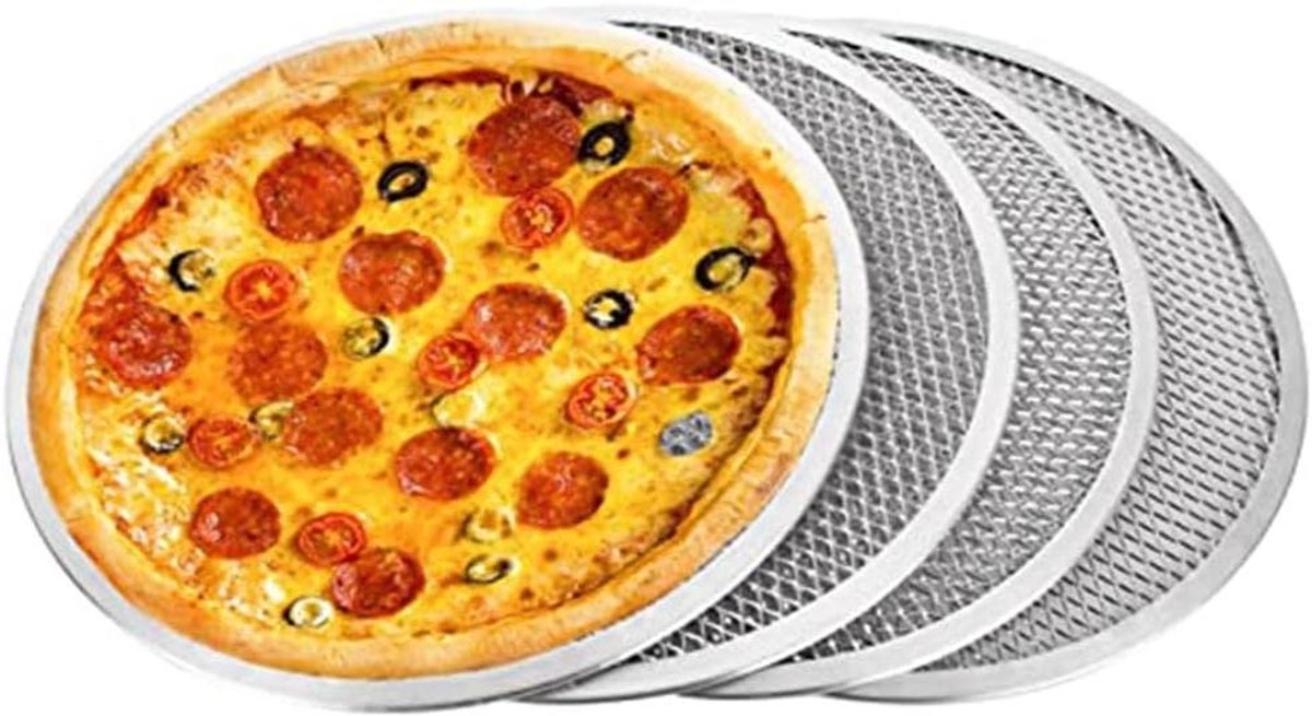 Pizzabakplaat - Pizzascherm Bakplaat - Pizza Bakken - Diamant Mesh Gaten - 12 inch - Zilver