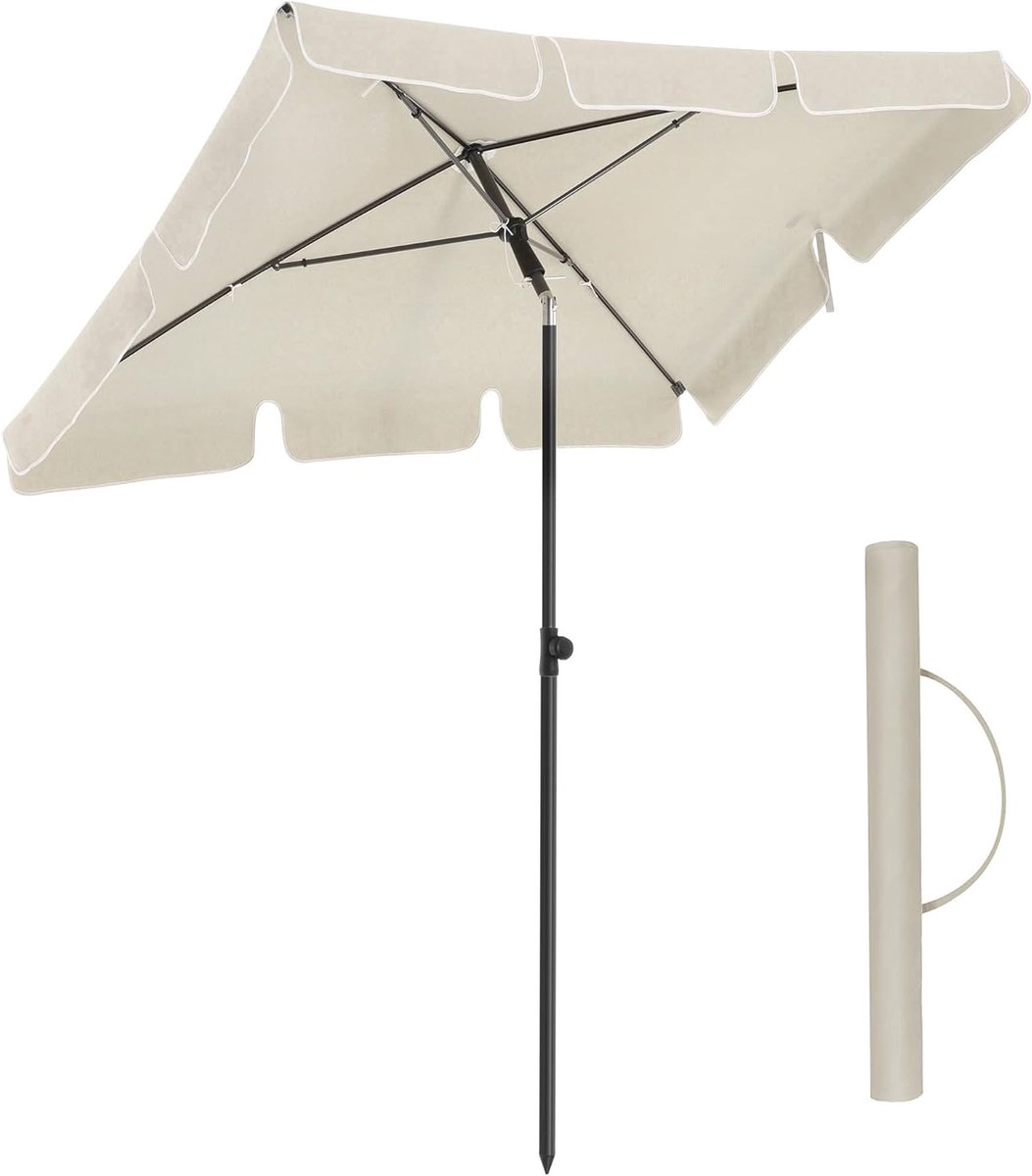 SONGMICS Rechthoekige balkonparasol 1,8 x 1,25 m, UPF 50+ bescherming, zonnescherm, canvas met PA-coating, transporttas, terras, tuin, zonder voet, beige GPU180M01