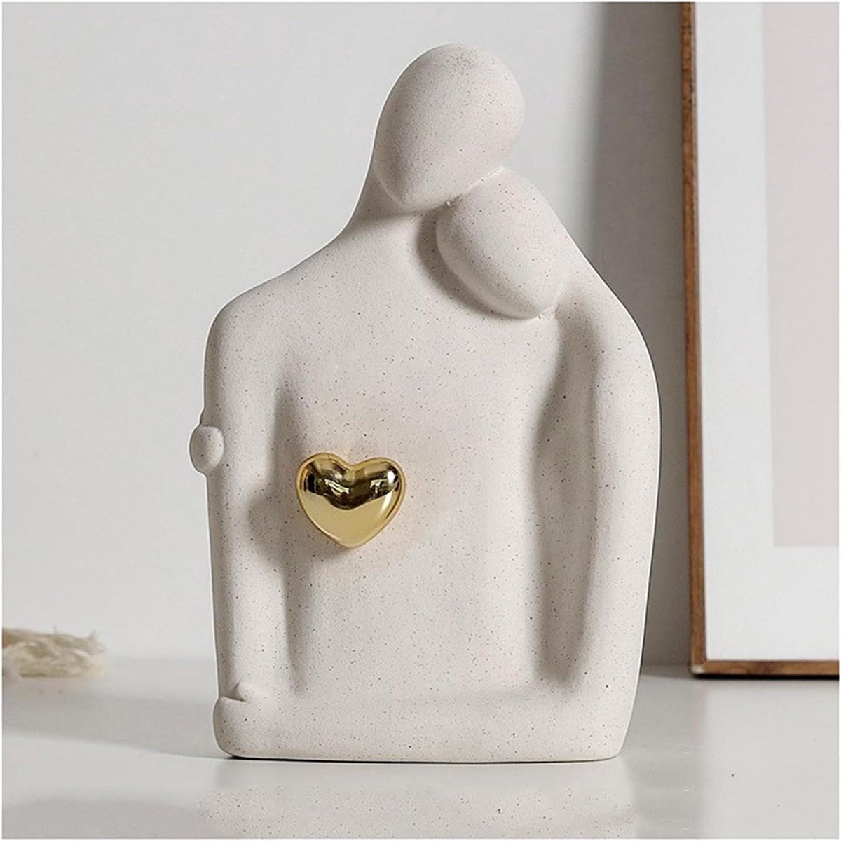 Skulpturen Statuen Paar sculptuur, moderne deco sculpturen, hart deco beeldjes voor woonkamer, keramiek, Wit, Liefde