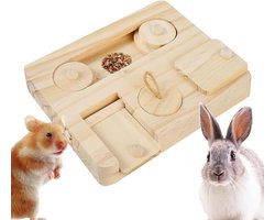Bezigheidsspeelgoed Konijn - Houten Puzzel - Voer Zoeken Stimuleren - Natuurlijk Gedrag Bevorderen - 20 x 15 x 4 cm