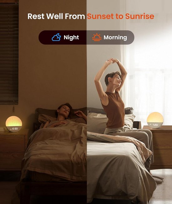 Wake-up Light Alarm - Zonsopgang Lamp - Rustig Ontwaken - 29 Natuurgeluiden - 370 Gram - Wit van Wake-up Light — afbeelding 4