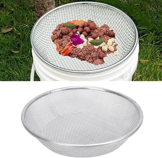 Grondzeef - Compost Zand Zeef - Tuinonderhoud - Roestvrij Staal - 30 Cm Diameter - Zilver — afbeelding 4