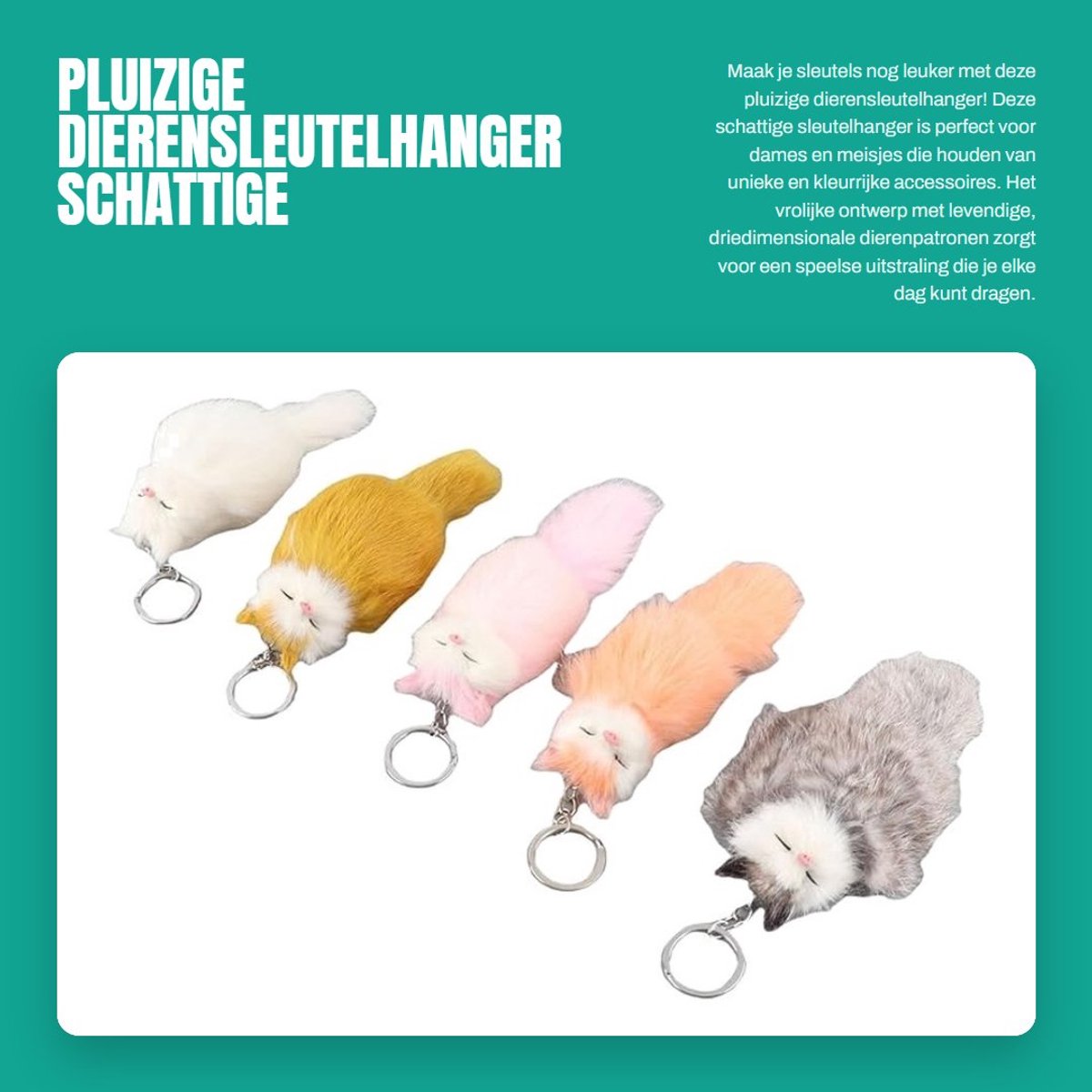 Dailygoods- Dierensleutelhanger Pluizig - Draagbaar - Schattig - Duurzaam - Stevig - Heldere Kleuren - Sleutelhanger