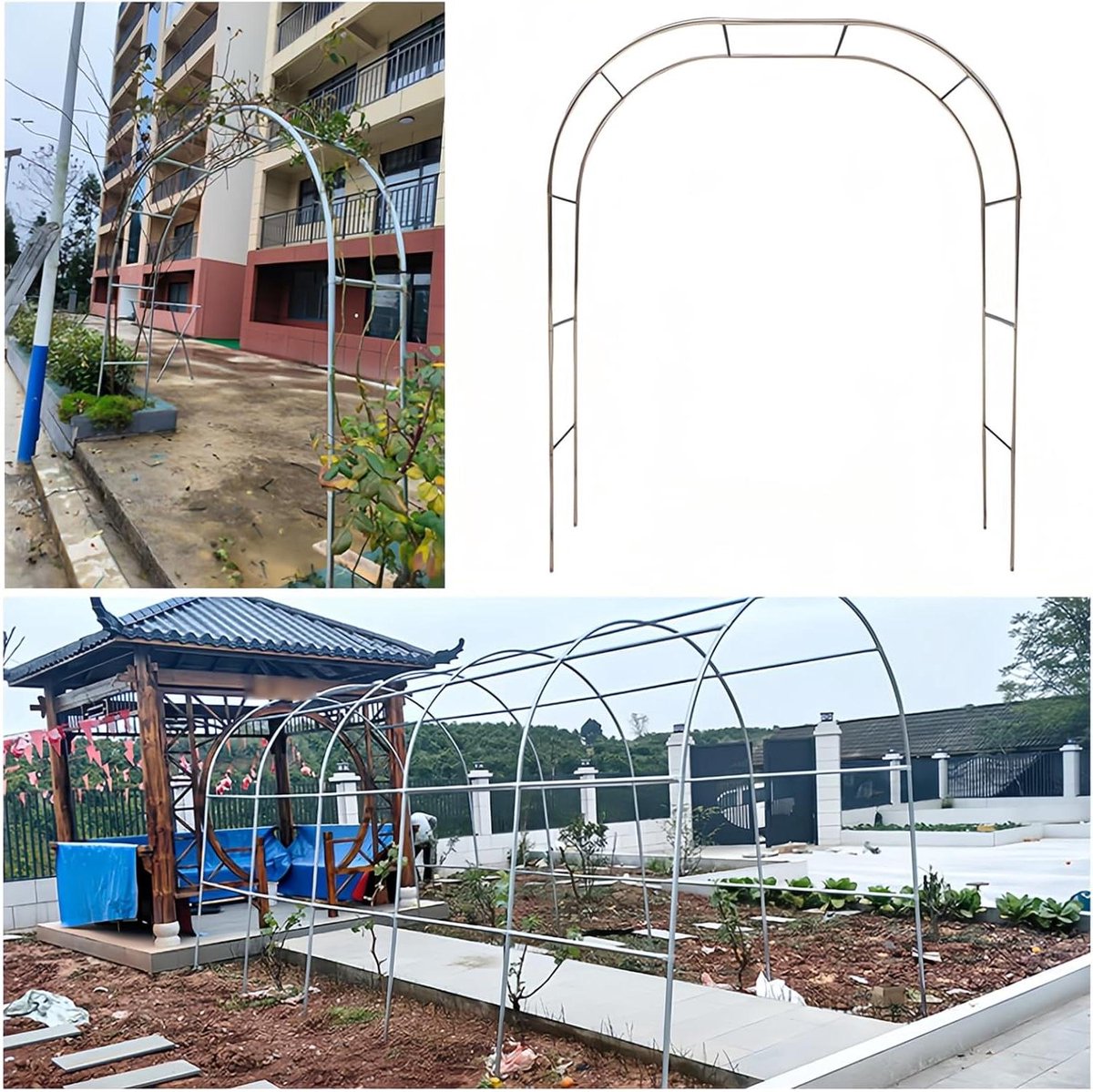 Tuinboog Klimplanten - Rozenboog Pergola - Decoratieve Tuin - Roestvrij Staal - 150 x 240 cm - Zilver