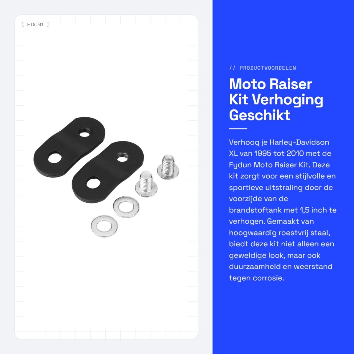 Dailygoods- Moto Raiser Kit 1,50" - Tanklift - Roestvrij Staal - Geschikt voor Harley-Davidson XL 1995-2010 - Anticorrosie - Afmetingen 64 x 25mm - Tank Lift