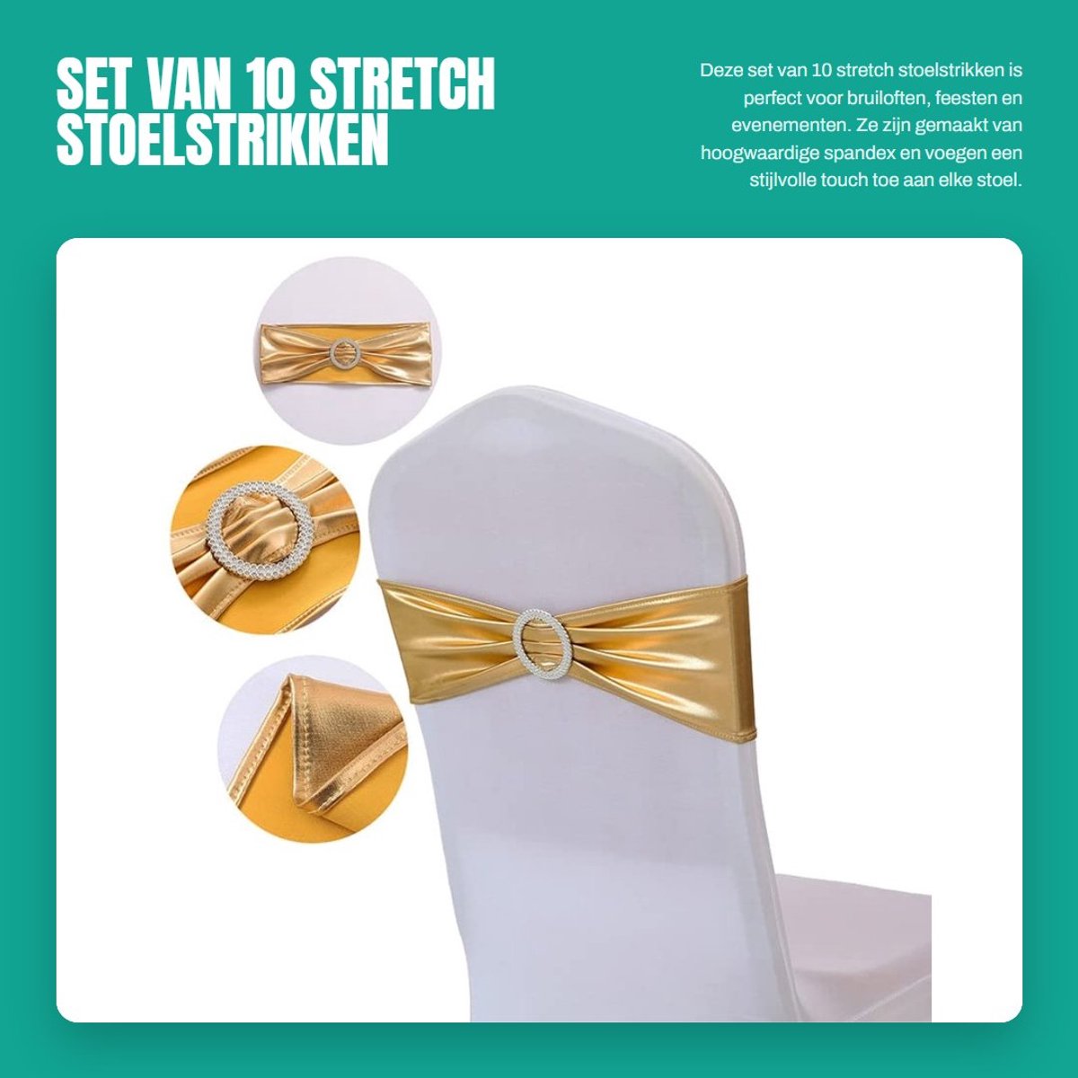 Dailygoods- Stoelhoes Stretch - 10 Stuks - Spandex - Elastische Stoelsbanden - Bruiloft/Evenement Decoratie - Glanzende Look - Stoelstrik
