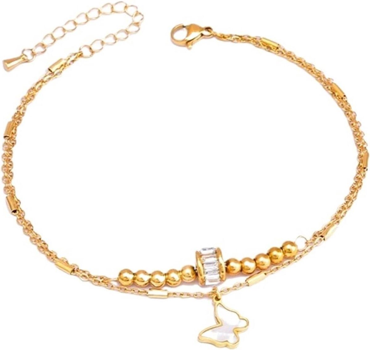 Enkelband Kralen - Voetketting Dames - Zomerse Stijl - Gelaagde Ketting - 26 cm - Zilverkleurig