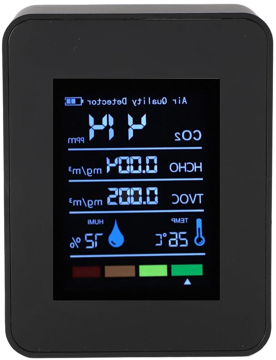 Luchtkwaliteitsmeter - CO2 meter TVOC - Luchtkwaliteit meten - 5-in-1 meting - 400-5000 ppm - Zwart