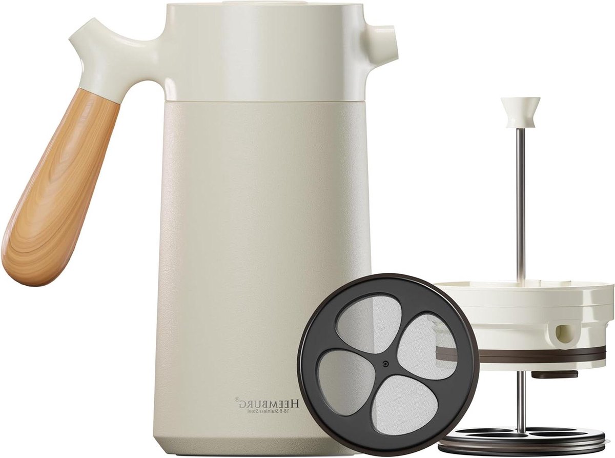 Koffiezetapparaat - Theekan - Koffie Zetten - Dubbelwandige Isolatie - 1 Liter - Wit