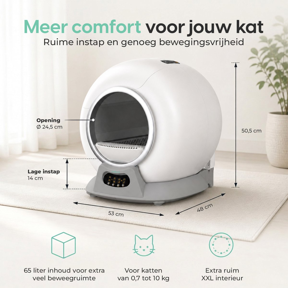 Cellavi VI-B - Automatische kattenbak - Zelfreinigende kattenbak XXL - Voor Grote en Kleine Katten - Bedienen via App - 65L thumbnail 5