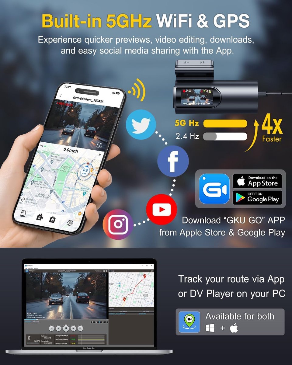 Dashcam 4K voor en achter met wifi app - auto camera met nachtzicht en 64GB SD kaart – foto 7