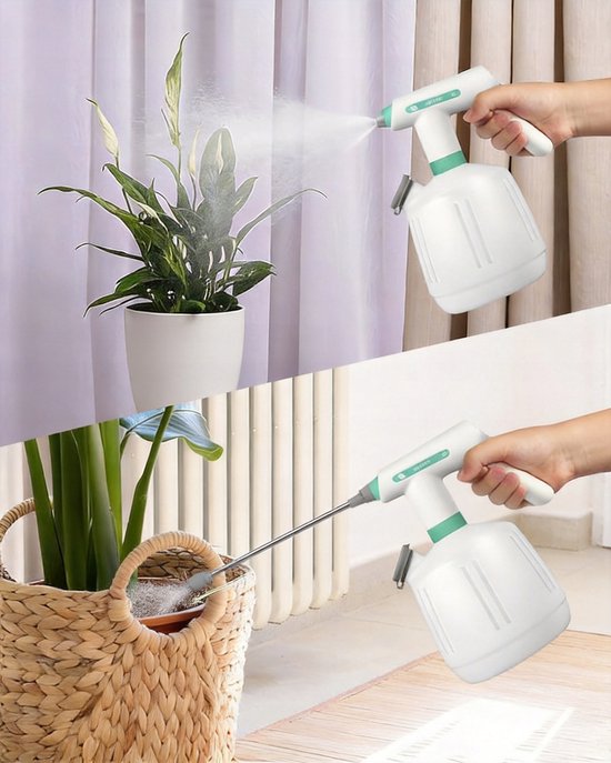Elektrische Sproeier - Tuinsproeier - Drukspuit - Oplaadbare Sproeifles 2L - Verlengstang van 22 cm - Dubbele Sproeistanden & Verlengstuk - 1200mAh USB-C - Voor Tuin, Schoonmaak & Planten — afbeelding 4