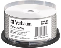Verbatim Blu-ray Disc BD-R 50Gb Dual Layer, inkjet printable surface, Cakebox van 25 stuks (43749)