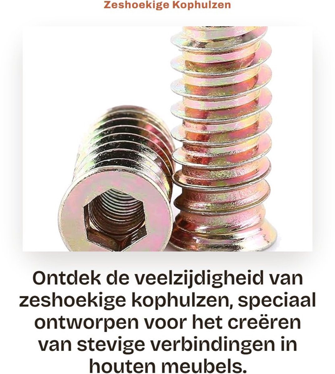 Dailygoods- Kophulzen 20 Stuks - Zeshoekige Schroefafdruk - Koolstofstaal - M6 x 25 mm - Schroefdraad voor Houten Meubels - Stevig en Schokbestendig - Insteekmoeren