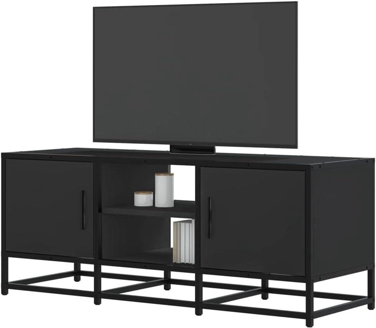 TV-kast - Televisiekast meubel - Media-apparaten opbergen - Stabiel metalen frame - 100 x 35 x 41 cm - Zwart
