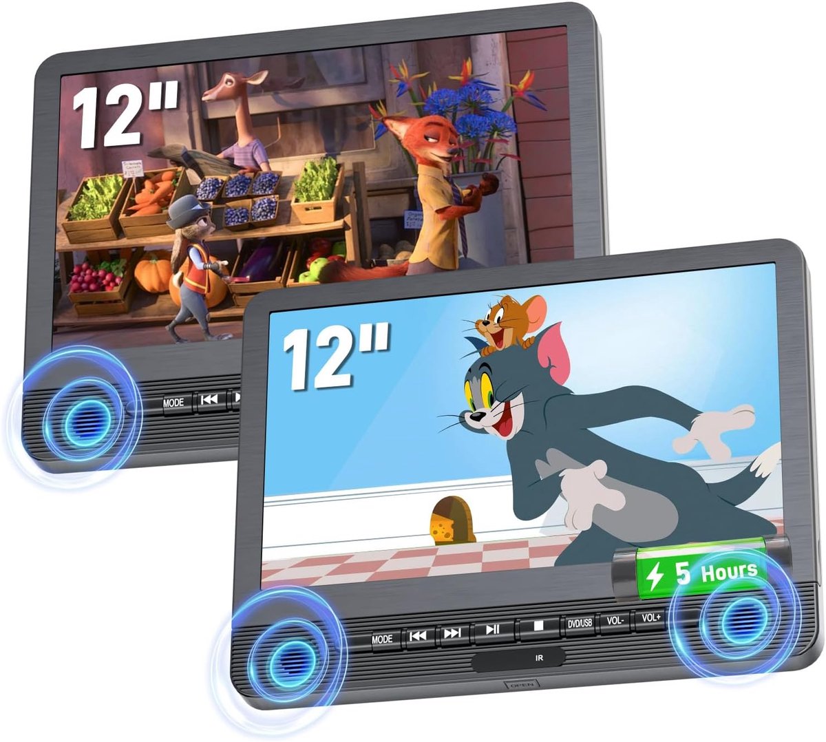 Auto DVD-speler - Dubbele hoofdsteun - Reizen met kinderen - 5 uur batterij - 2x 12 inch - Zwart
