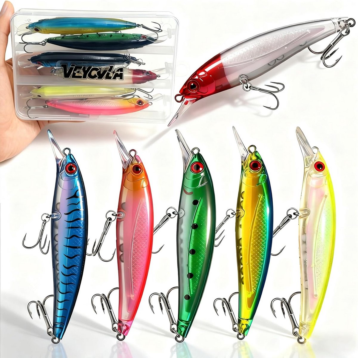 Vis Aas Set - Kunstaas Wobblers - Vissen op Roofvis - Levendige Kleuren - 6 Stuks 11cm - Mix