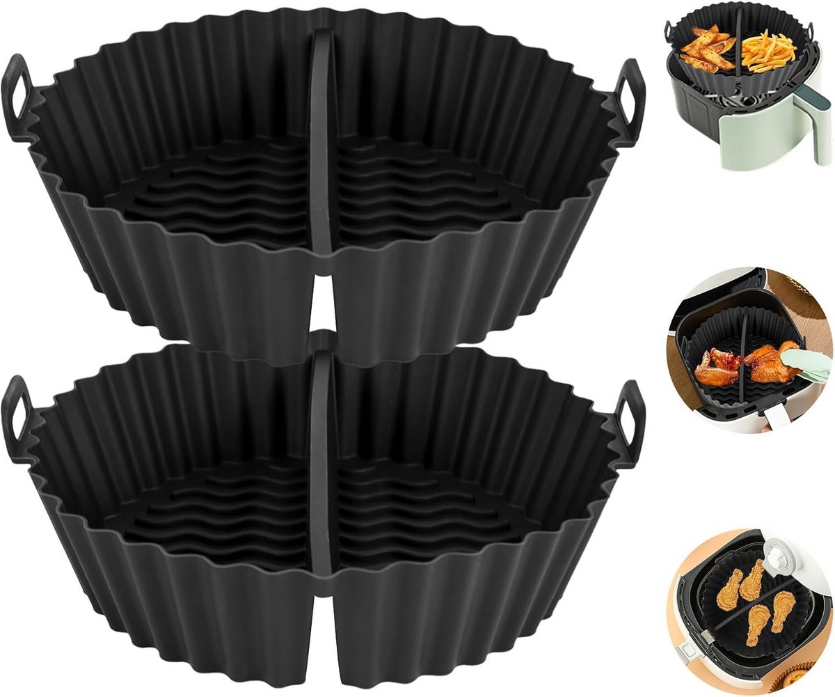 Siliconen Airfryer Vorm Bakvorm Inzetstuk Gezond Koken Gedeeld Ontwerp 2 Stuks 20 cm Zwart