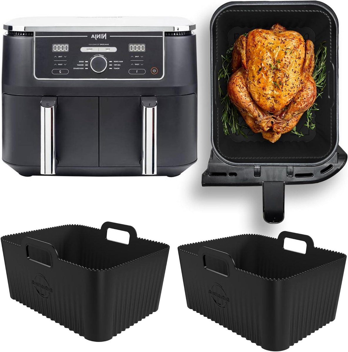 Airfryer Bakvorm - Silicone Bakjes - Koken en Bakken - Extra Dik Materiaal - 2 Stuks - Zwart