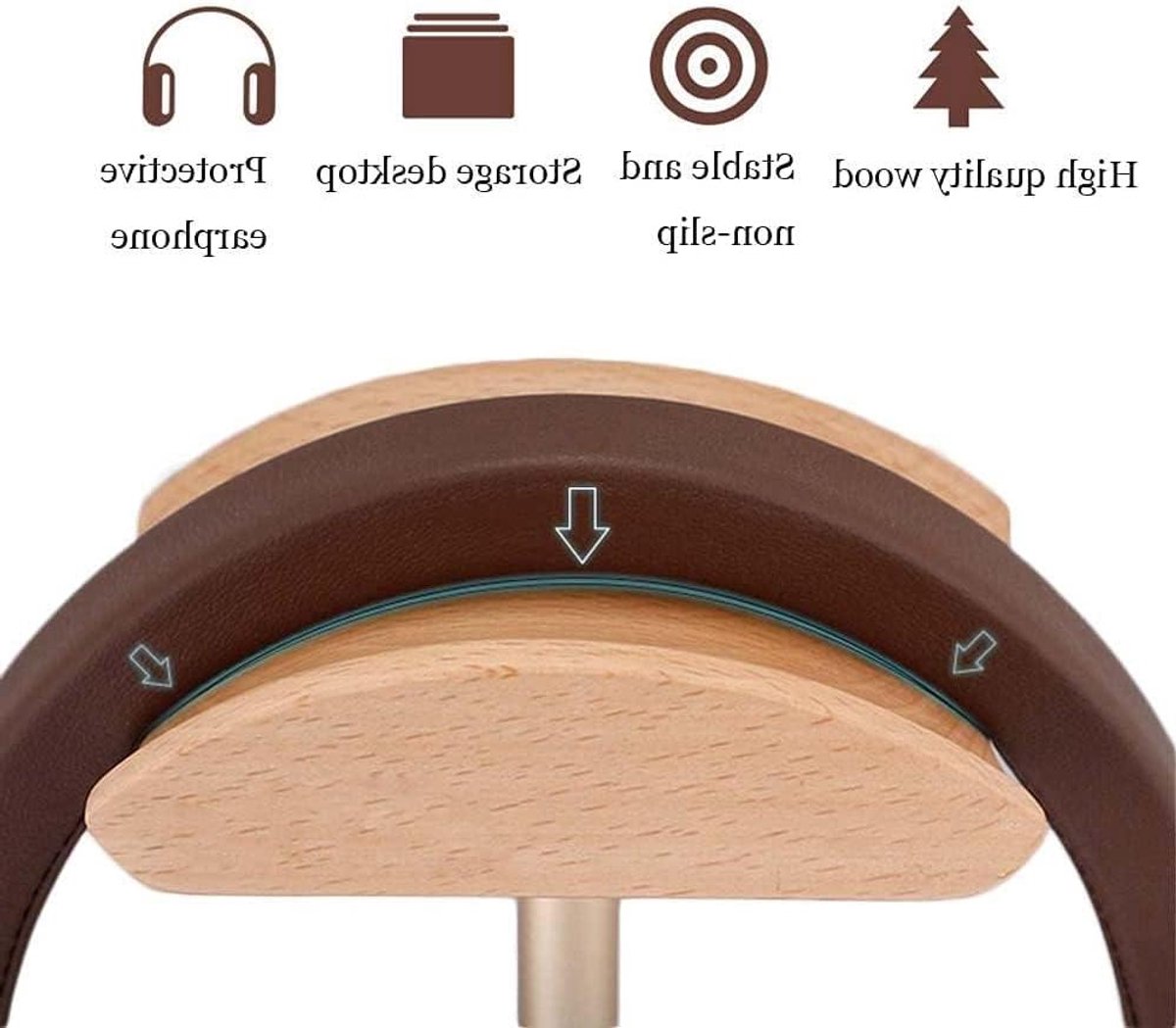 Koptelefoon Houder - Headset Stand - Bureau Organisatie - Hout en Metaal - N.v.t. - Beige Goud