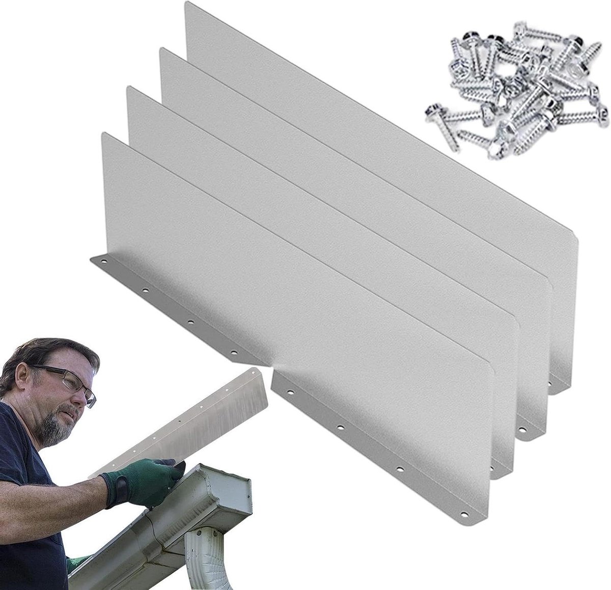 Regenwater Omleider - Dakgoot Beschermers - Voorkom Overstroming - Roestvrij Aluminium - 3.7 x 9.2 x 3.7 cm - Veelkleurig