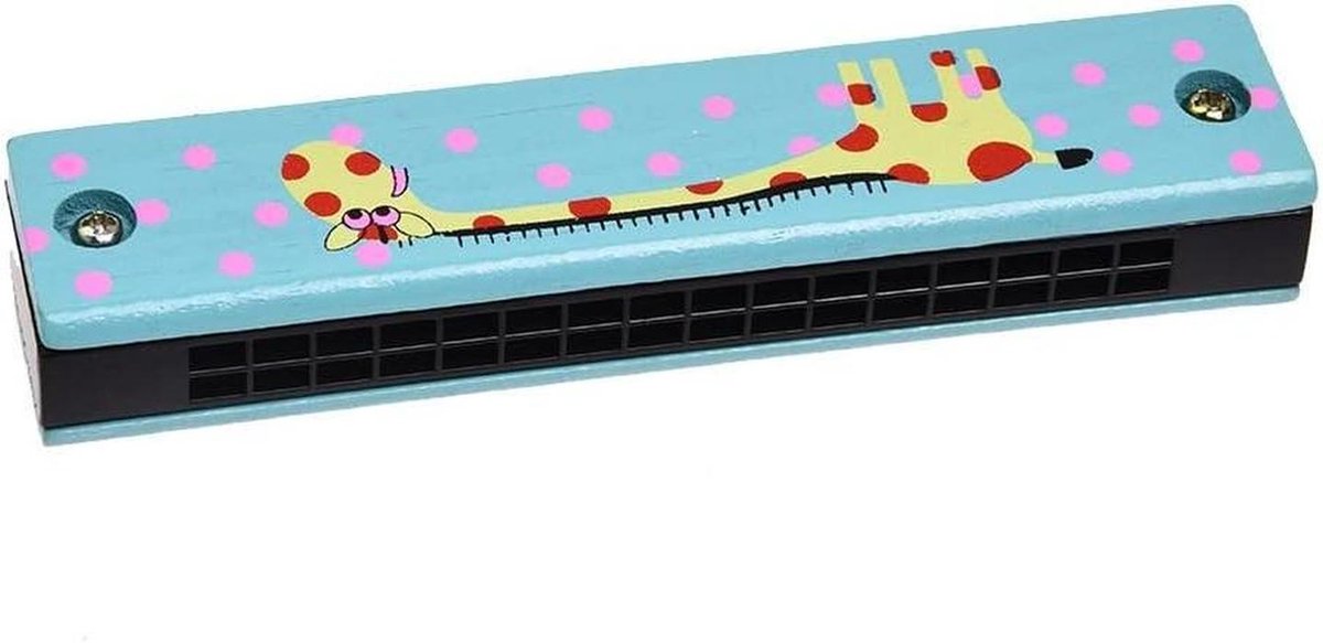 Houten Harmonica - Mondharmonica Kind - Muziek Maken - 32 Gaten - 13 cm - Blauw Zwart