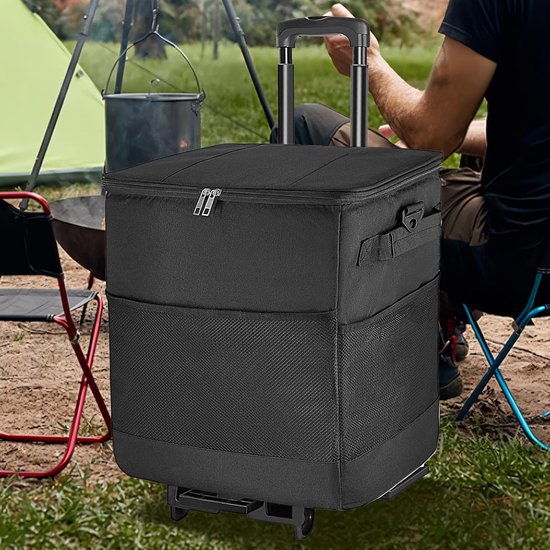 Koelbox met Wielen - Roller Cooler Trolley - Boodschappen en Kamperen - Verstelbare Draagfunctie - 35 Liter - Zwart van Koelbox. — afbeelding 4