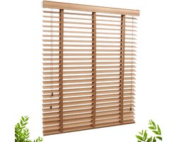Houten jaloezieën - Raambekleding - Privacy creëren - Massief hout - 50 mm lamellen - Natuurlijk hout