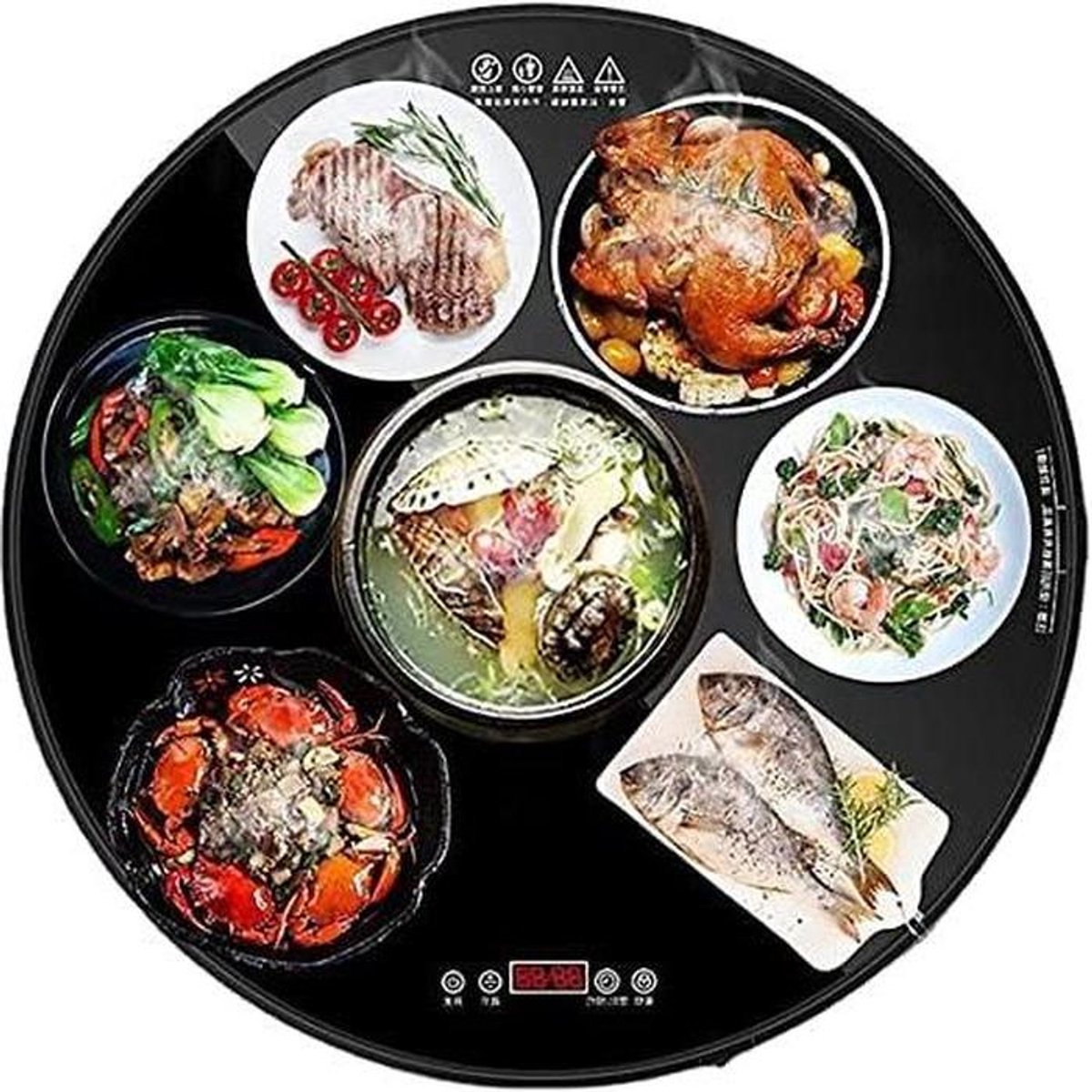 Bordenverwarmer, elektrische warmhoudplaat, 61 cm, dienblad, eetverwarmer, elektrische verwarmingsplaat, roterende lade, instelbare temperatuurregeling, Touch Mul