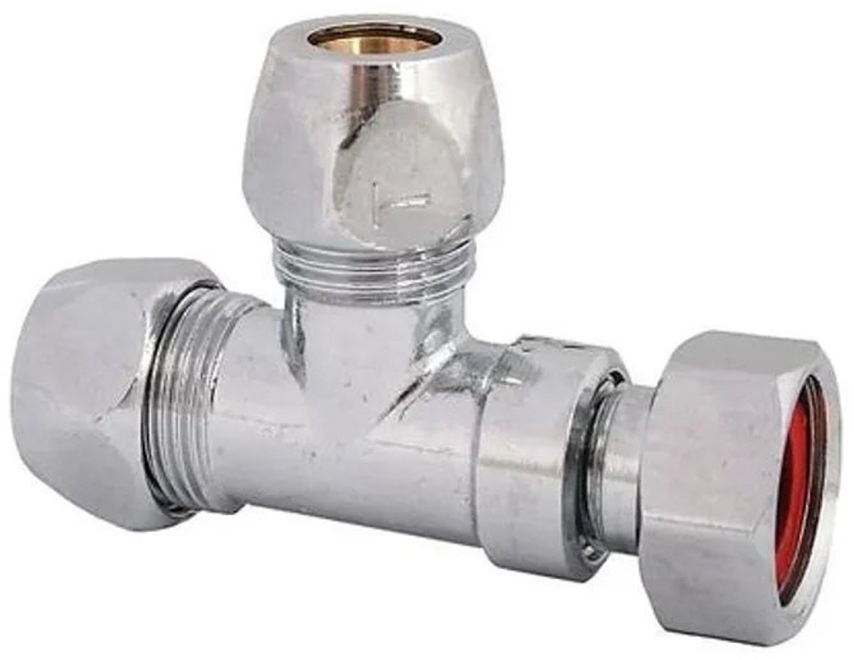 Schlösser Armaturen JS T-stuk met twee knelkoppelingen en wartelmoer, DN10, 3/8'' x 10mm, verchroomd, 0018891050001
