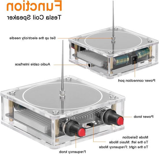 Bluetooth luidspreker met Tesla spoel, kunstmatige vonk generator en wetenschappelijke ervaring, 15.4 x 9 x 9 cm, 423 g van Merkloos — afbeelding 4