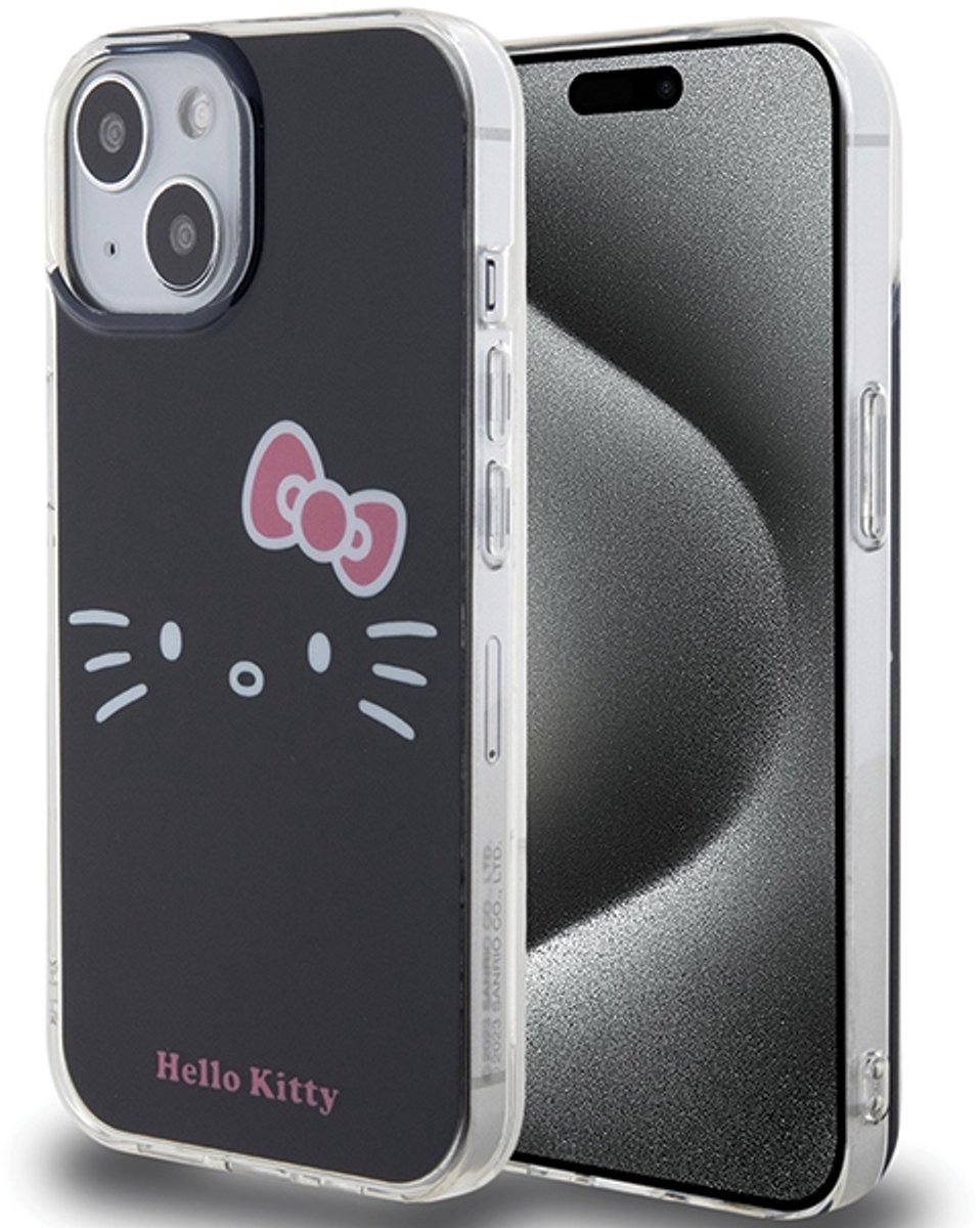 Hello - Kitty - IML Kitty Face hoesje voor iPhone - 15 - zwart