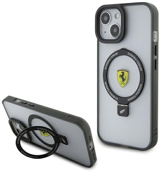 Ferrari iPhone 15 Plus Hoes Transparant MagSafe Compatibel Ring Stand Slanke Luxe Bescherming
