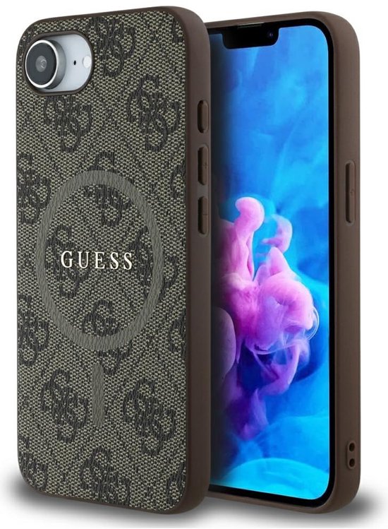 Guess 4G Ring Classic iPhone 16 Hoesje Bruin MagSafe Compatibel 360° Bescherming Logo Design