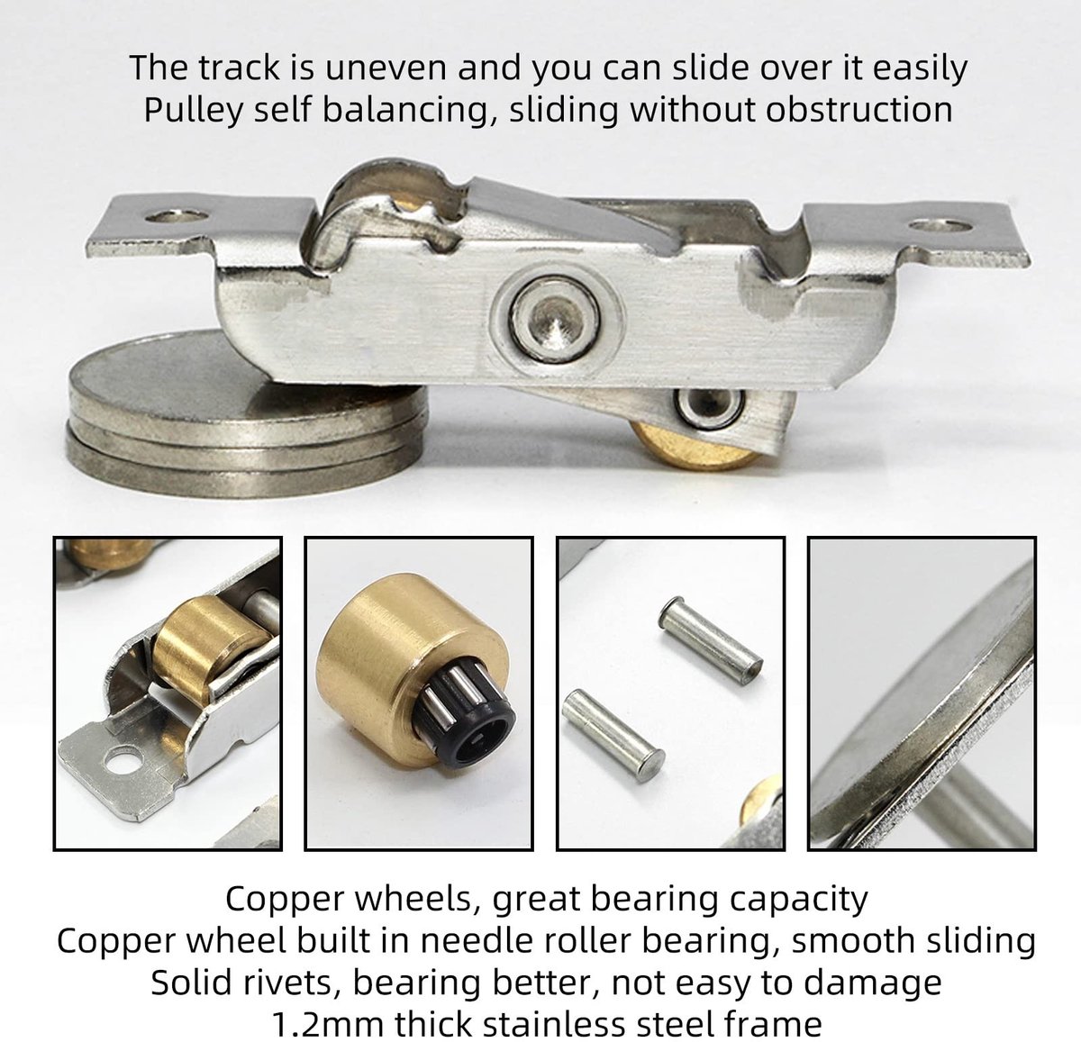 Allecto - Schuifdeur Tandem Roller - Roestvrij Staal - Plat wiel - Kogellager Deur Roller - Ideaal voor Glazen Deuren - 4 Stuks