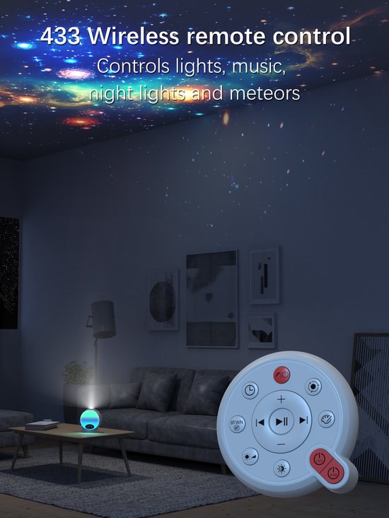 Planetariumprojector - nachtlampje, sterrenprojector met klokweergave, Bluetooth-functie en 15 soorten slaapbevorderende witte ruis. — afbeelding 4