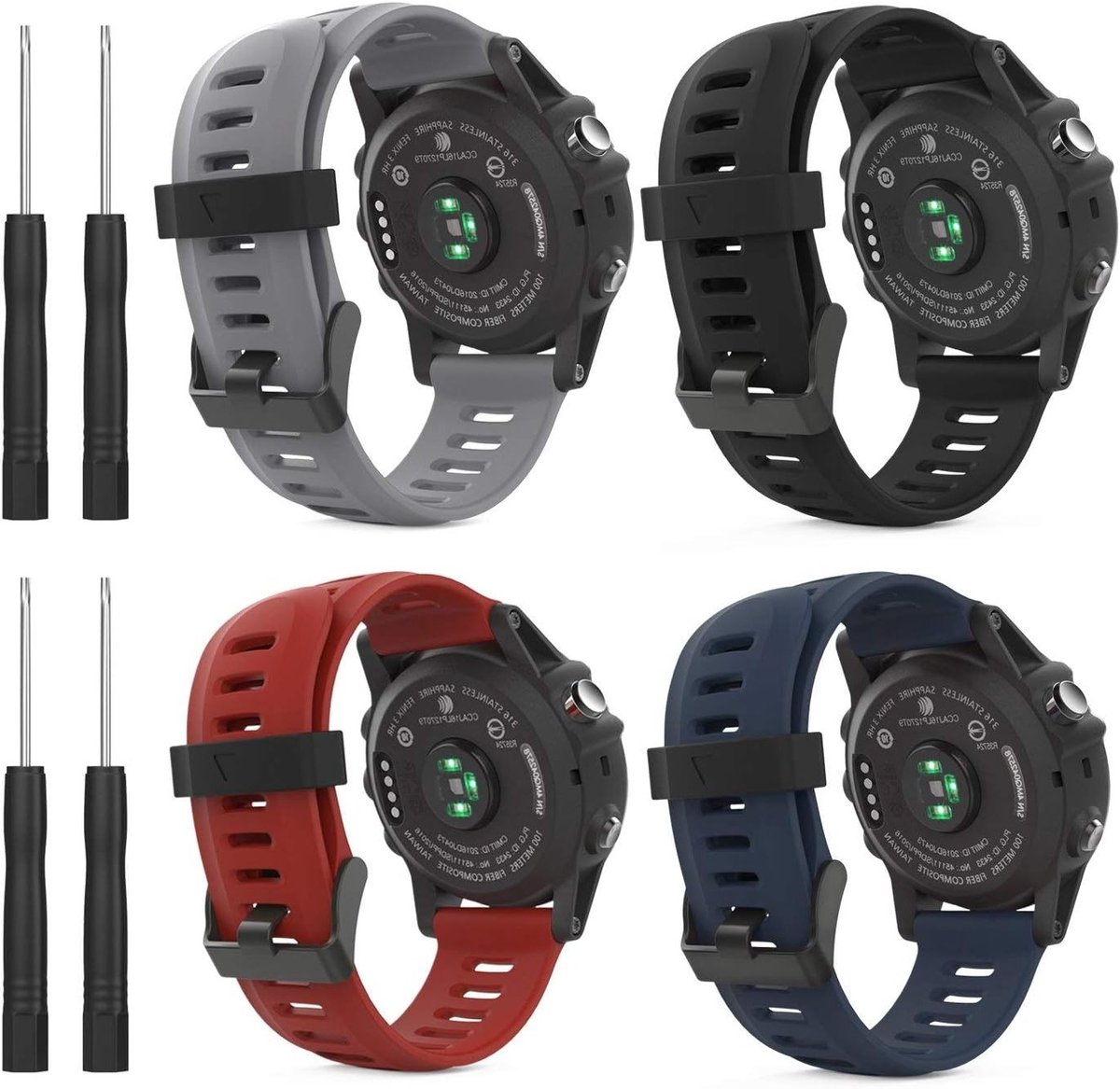 Zachte Siliconen Vervangband voor Garmin Fenix 3/3 HR, Fenix 5X/5X Plus, Tactix Charlie en Descent Mk1 - 4 Stuks Sportieve Horlogeband voor Activiteiten en Fitness