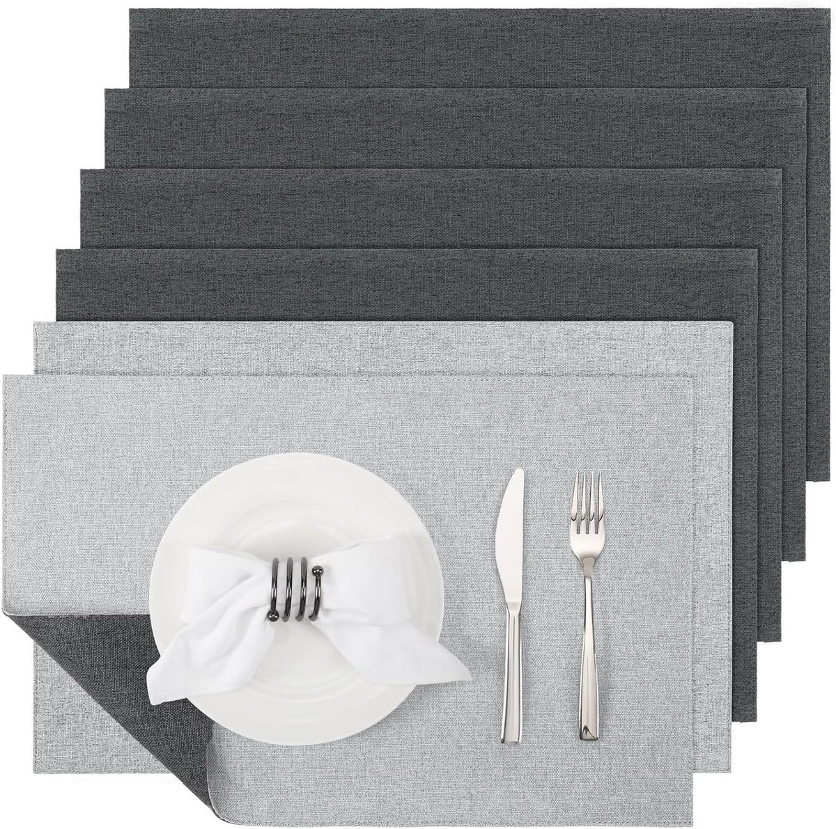 Placemats Set - Tafelonderleggers - Tafeldekken - Dubbelzijdig - 30 x 45 cm - Lichtgrijs-Grijs