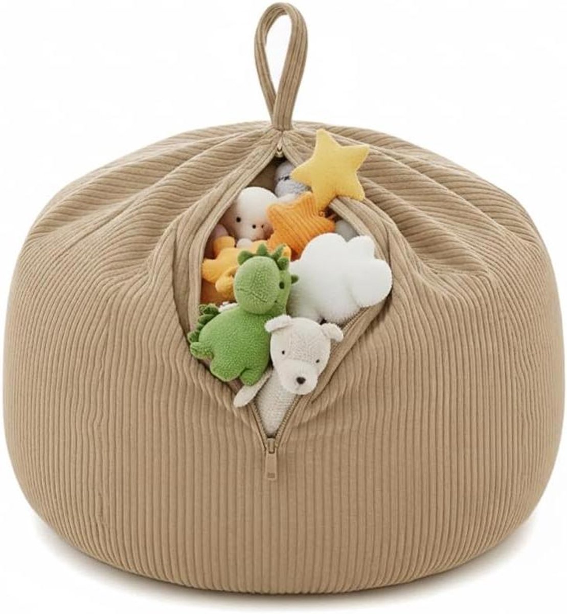 Hoes Poef - Opbergzak Knuffels - Speelgoed Opbergen - Zachte Stoffen Zetel - 85x85x50cm - Bruin